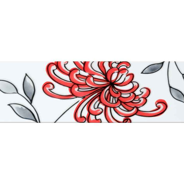 BCT Tiles - Brooklyn White Red Floral Decor Wall Tile - 100x300mm - ISC3048 Large Image