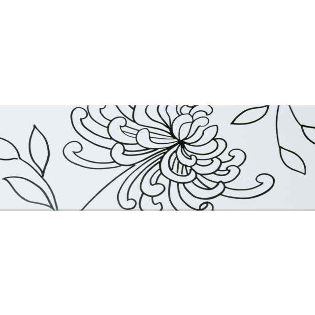BCT Tiles - Brooklyn White Silver Floral Decor Wall Tile - 100x300mm - ISC3047 Large Image