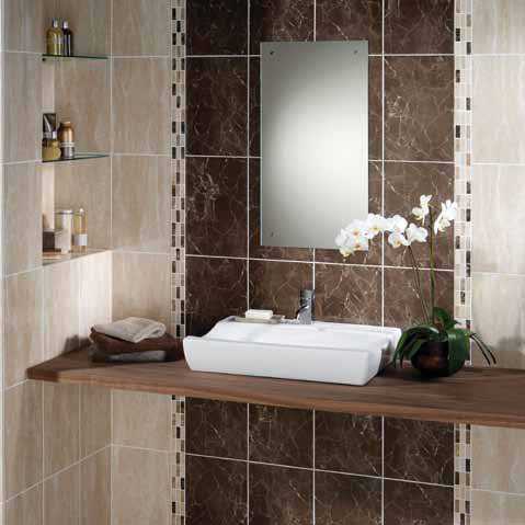 BCT Tiles - 6 Elgin Marbles Cream/Brown Satin Strips - 305x50mm - BCT03731 Feature Large Image