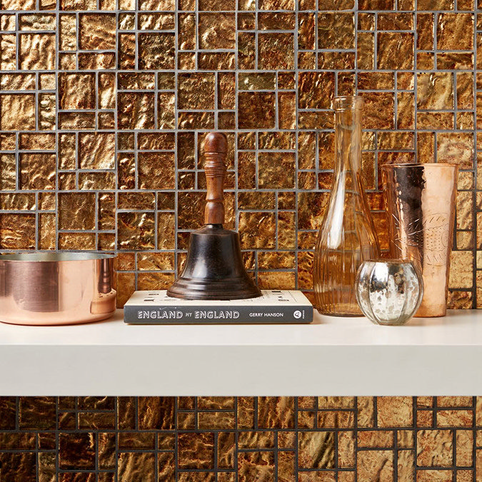 BCT Tiles Luxe Bronze Foil Glass Mosaic Tiles - 300 x 300mm - BCT38627 Large Image