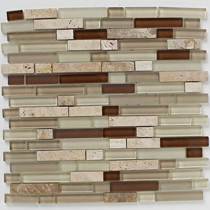 BCT Tiles Naturals Linear Glass Stone Mix Mosaic Tiles - 300 x 300mm - BCT38542 Large Image