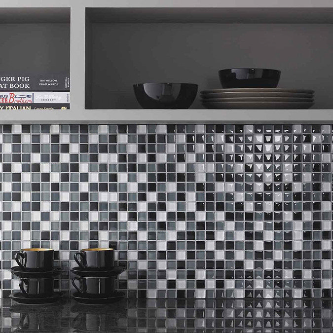 BCT Tiles Shades of Grey Glass Mix Mosaic Tiles - 300 x 300mm - BCT38337 Large Image