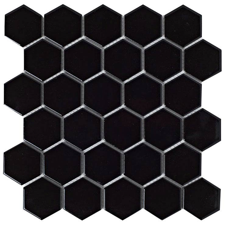 BCT Tiles Shades of Grey Hexagon Porcelain Black Mosaic Tiles - 300 x 300mm - BCT38313 Large Image