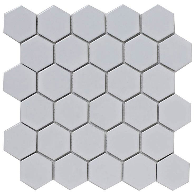 BCT Tiles Shades of Grey Hexagon Porcelain White Mosaic Tiles - 300 x 300mm - BCT38320 Large Image