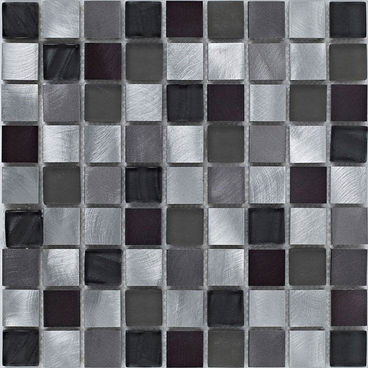 BCT Tiles Shades of Grey Silver Metal/Glass Mix Mosaic Tiles - 305 x 305mm - BCT38399 Large Image