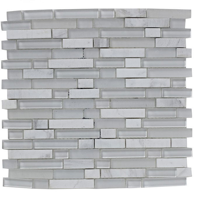BCT Tiles Shades of Grey White Linear Glass Stone Mix Mosaic Tiles - 305 x 305mm - BCT38368  Profile
