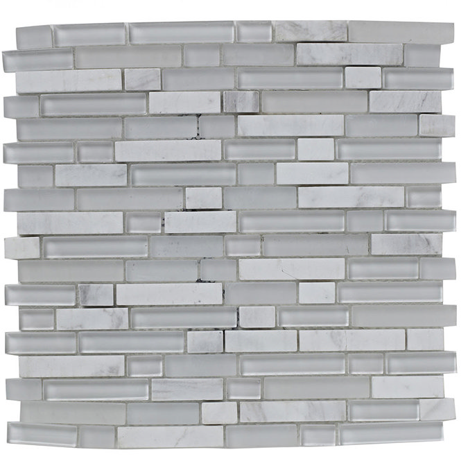 BCT Tiles Shades of Grey White Linear Glass Stone Mix Mosaic Tiles - 305 x 305mm - BCT38368 Profile