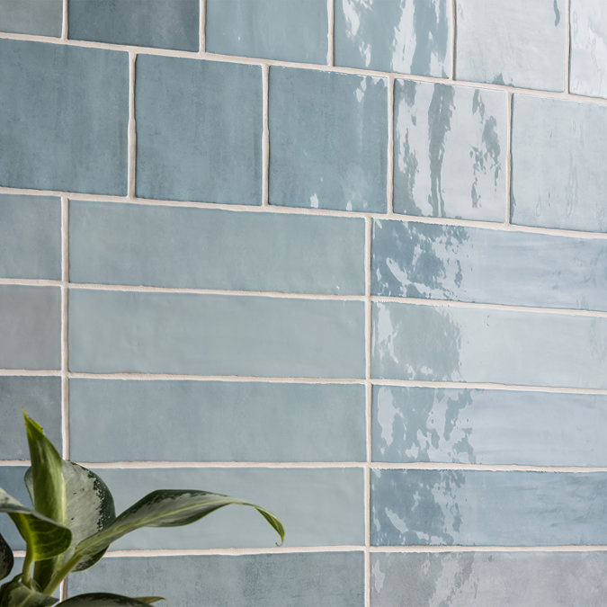 Stonehouse Studio Beauvais Rustic Light Blue Zellige Effect Wall Tiles 75 x 300mm