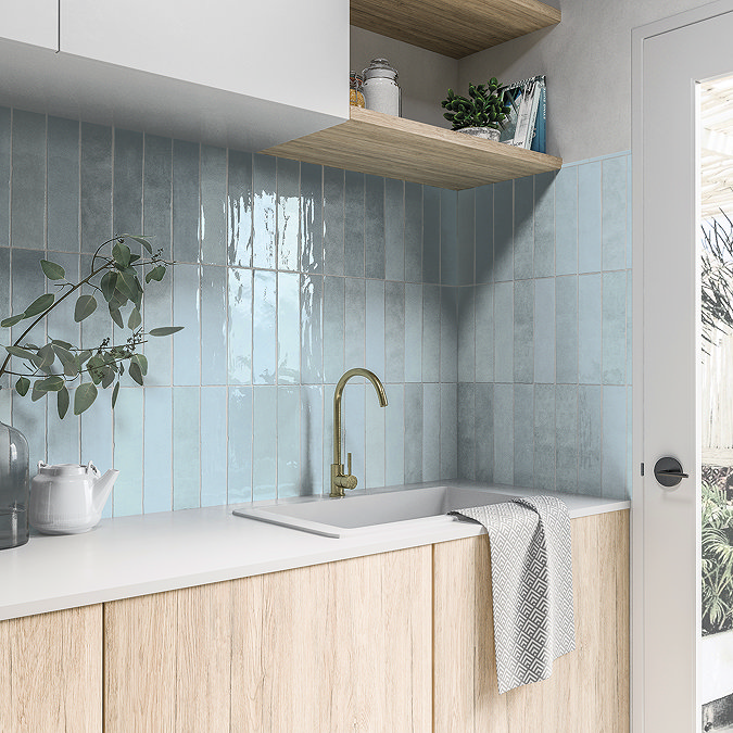 Stonehouse Studio Beauvais Rustic Light Blue Zellige Effect Wall Tiles 75 x 300mm