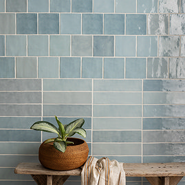 Stonehouse Studio Beauvais Rustic Light Blue Zellige Effect Wall Tiles 75 x 300mm