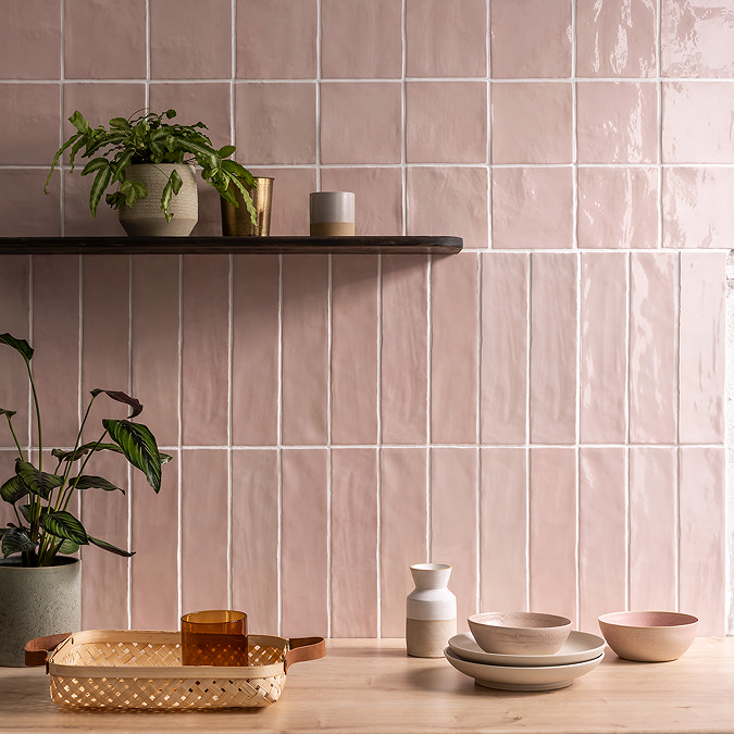 Stonehouse Studio Beauvais Rustic Pink Zellige Effect Wall Tiles 75 x 300mm