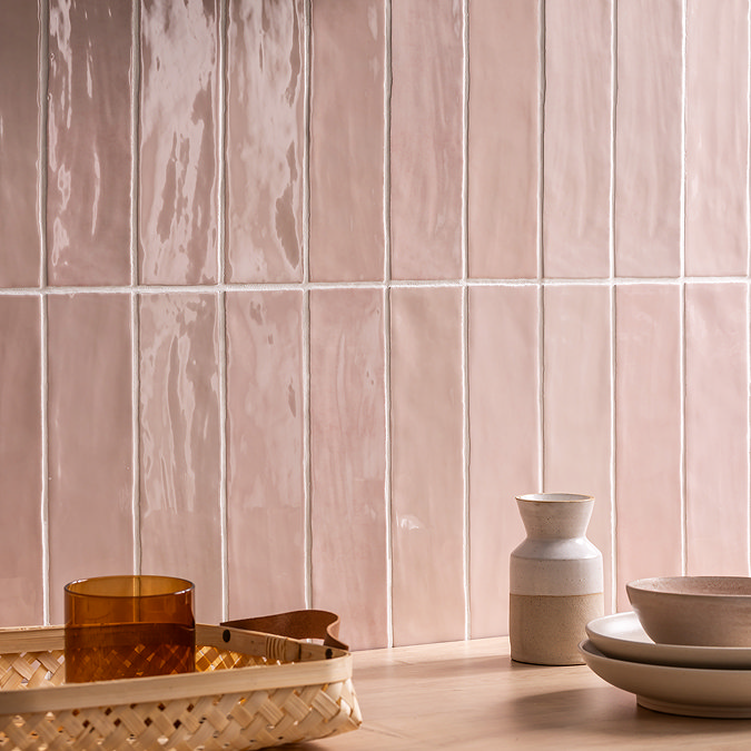Stonehouse Studio Beauvais Rustic Pink Zellige Effect Wall Tiles 75 x 300mm