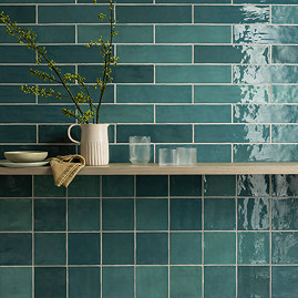 Stonehouse Studio Beauvais Rustic Turquoise Zellige Effect Wall Tiles 75 x 300mm