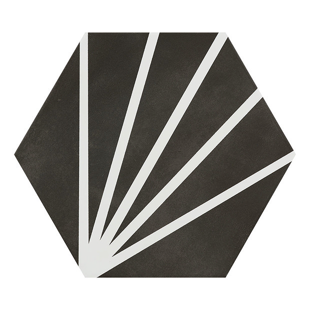 Belmont Hexagon Black with White Lines Wall and Floor Tiles