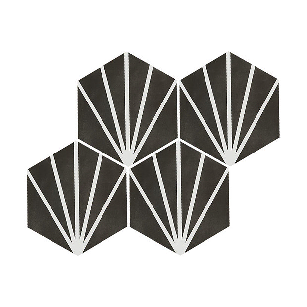 Belmont Hexagon Black with White Lines Wall and Floor Tiles