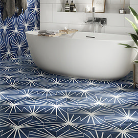 Belmont Hexagon Blue with White Lines Wall and Floor Tiles Medium Image