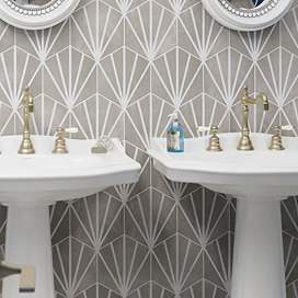 Belmont Hexagon Grey with White Lines Wall and Floor Tiles Large Image