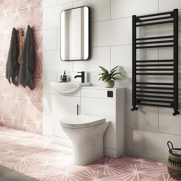 Belmont Hexagon Pink with White Lines Wall and Floor Tiles  In Bathroom Large Image