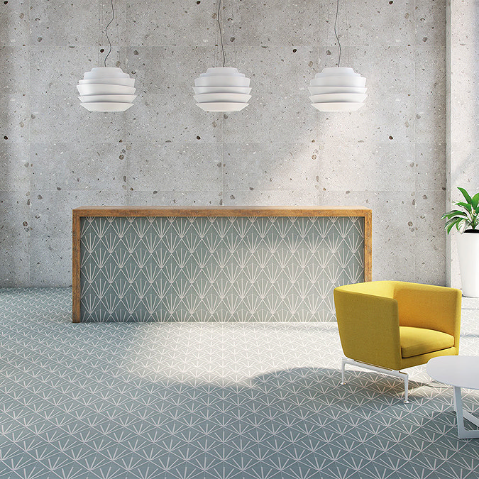 Belmont Hexagon Art Deco Turquoise with White Lines Wall and Floor Tiles