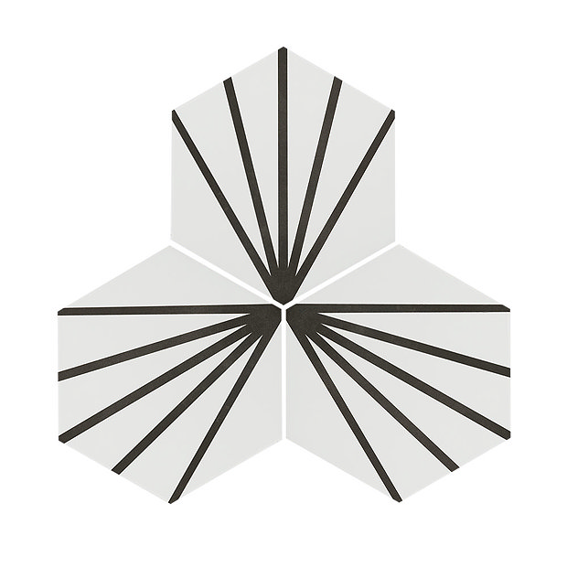 Belmont Hexagon White with Black Lines Wall and Floor Tiles