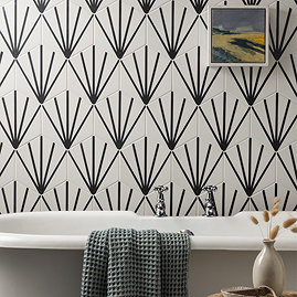 Belmont Hexagon White with Black Lines Wall and Floor Tiles