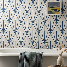 Belmont Hexagon White with Blue Lines Wall and Floor Tiles Large Image