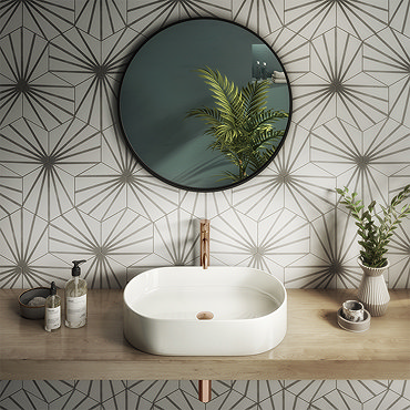Belmont Hexagon White with Grey Lines Wall and Floor Tiles  Profile Large Image