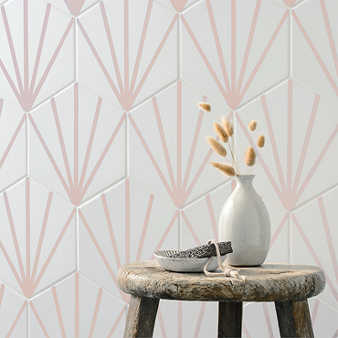 Belmont Hexagon White with Pink Lines Wall and Floor Tiles