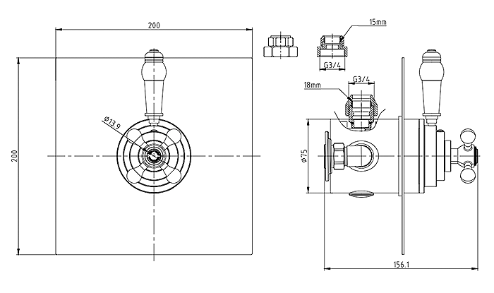 Belmont Traditional Square Concealed Dual Thermostatic Shower Valve