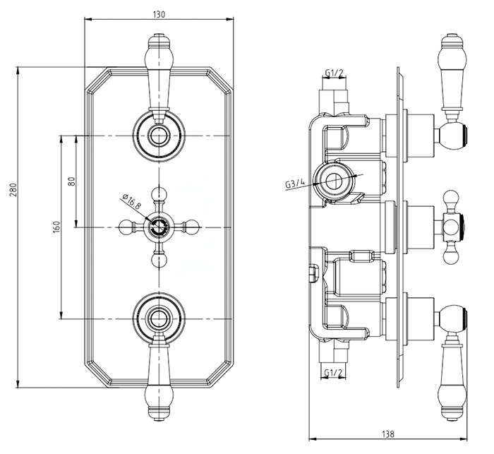 Belmont Traditional Shower Package - Concealed Valve with Fixed Head & Slider Kit in Chrome