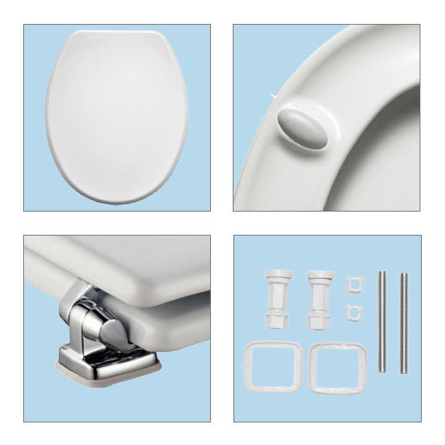 Bemis Memphis Toilet Seat with Adjustable Chrome Hinges - 4402CPT000 Feature Large Image