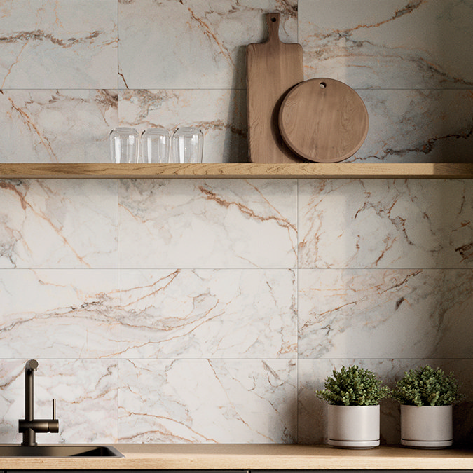 Bergolo White Marble Effect Tiles - 300 x 600mm