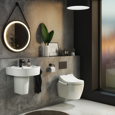 Bianco Wall Hung Smart Bidet Toilet and Basin Suite  Profile Large Image