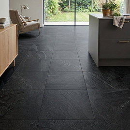 Biscay Black Stone Effect Floor Tiles - 333 x 333mm