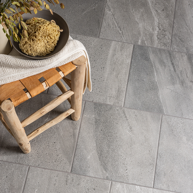 Biscay Grey Stone Effect Floor Tiles - 333 x 333mm