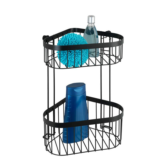 Black 2-Tier Corner Wire Shower Basket  Feature Large Image