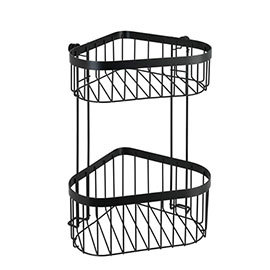 Black 2-Tier Corner Wire Shower Basket Medium Image