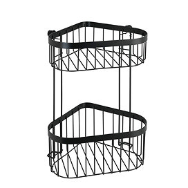 Black 2-Tier Corner Wire Shower Basket Large Image