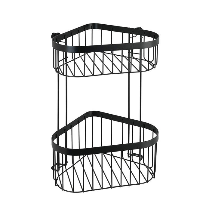 Black 2-Tier Corner Wire Shower Basket Large Image