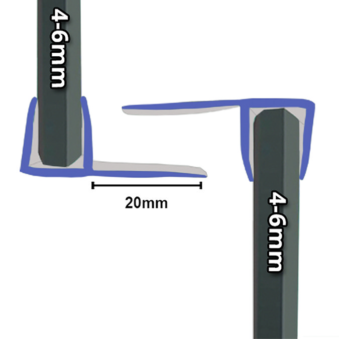 Black 20mm Fin Shower Door Seal 4-6mm Glass (Pair)