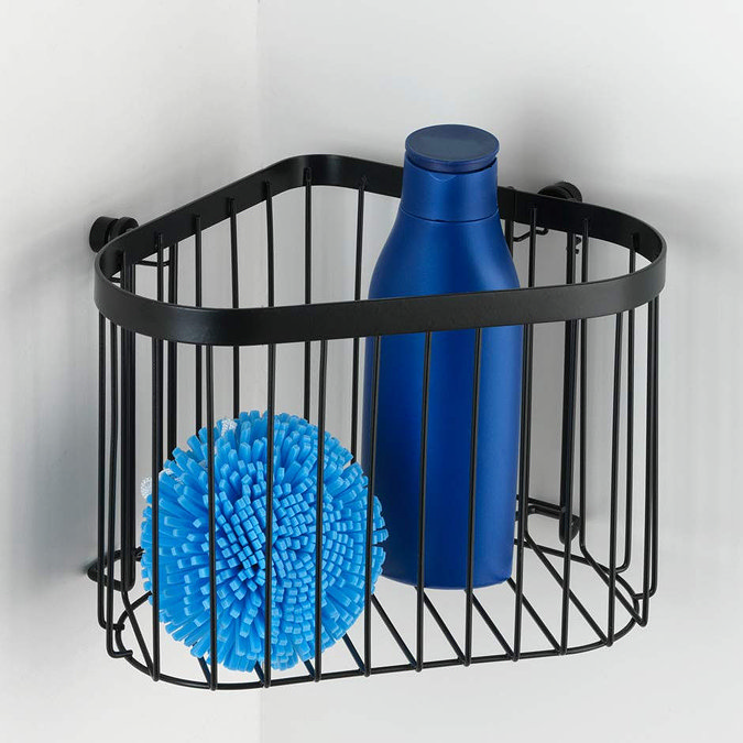Black Corner Wire Shower Basket  Feature Large Image