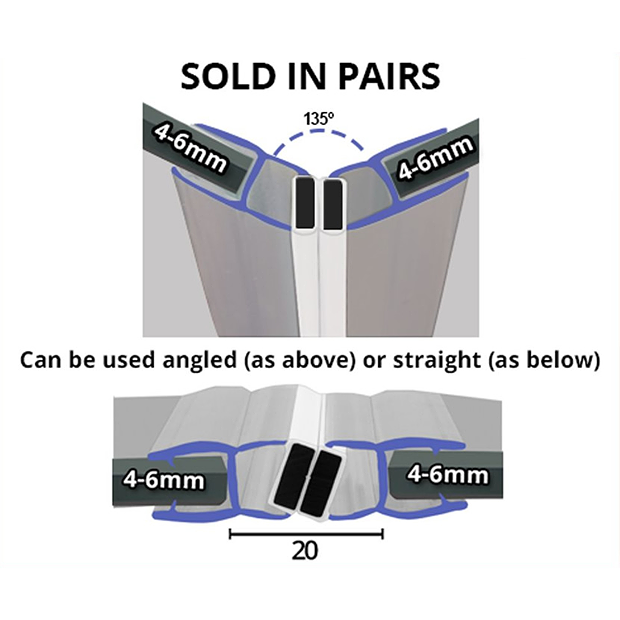 Black Shower Door Seal for 46mm Glass (Pair)