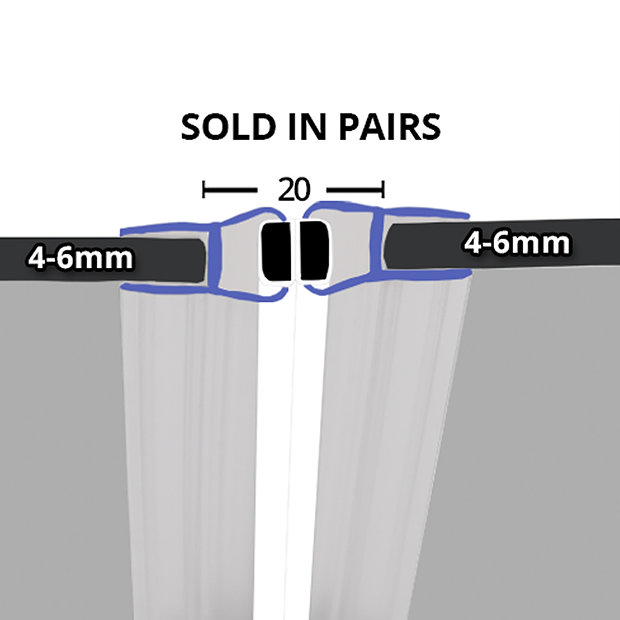Black Seal for Shower Door 46mm Glass (Pair)