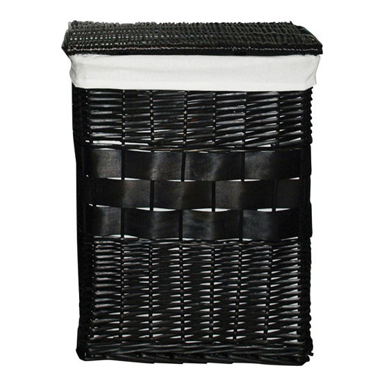 Black Rectangular Wicker Laundry Basket with Cotten Liner - 1900959 Large Image