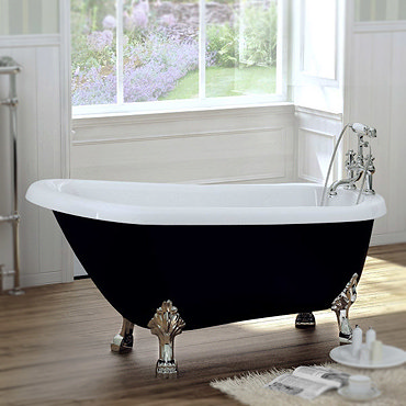 Black Traditional 1680 x 720 Luxury Freestanding Slipper Bath with Chrome Lion Feet Profile Large Image