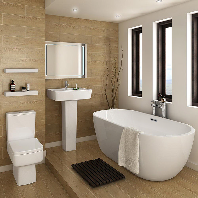 Bliss Modern Double Ended Curved Freestanding Bath Suite - 2 Basin Size Options Large Image