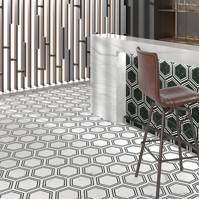 Bolano Hexagon Black Marble Effect Tiles - 220 x 250mm