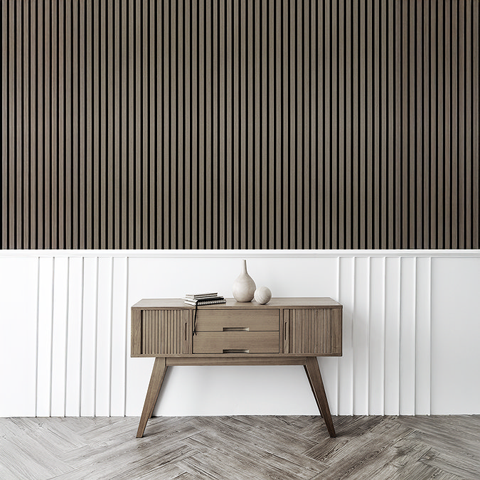 Bolzano English Oak Slatted Wood Effect Acoustic Panel 2400 x 600mm