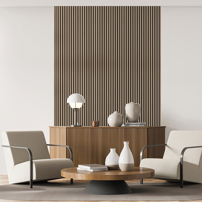 Bolzano Light Oak Slatted Wood Effect Acoustic Wall Panel 2400 x 572mm