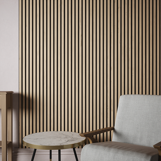 Bolzano Light Oak Slatted Wood Effect Acoustic Wall Panel 2400 x 572mm